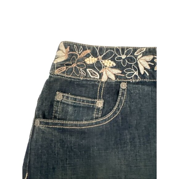 point Zero short Denim jean skirt boho size 9/10 embroidered with pearls BOHO - Picture 3 of 11